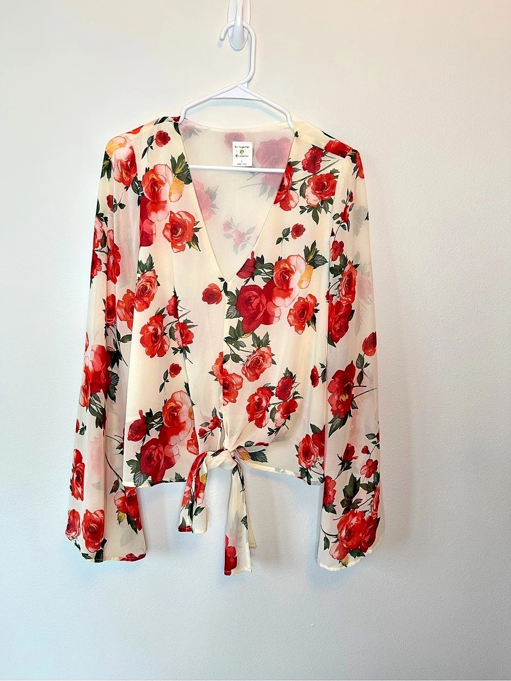 By Together collection Floral Wrap Blouse in White & Red Size Large